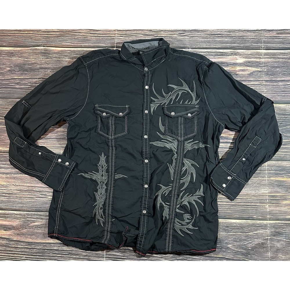 INC International Concepts Men XL Black Pearl Snap Buttoned Button Down Shirt